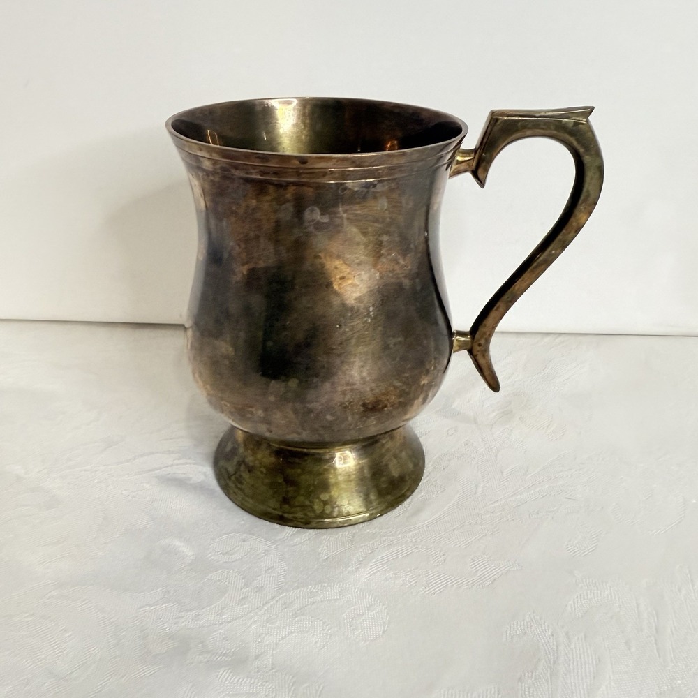 Vintage TS Solid Brass Mug/Tankard/Cup/Stein with Art Deco/Mid-Century Modern Ha